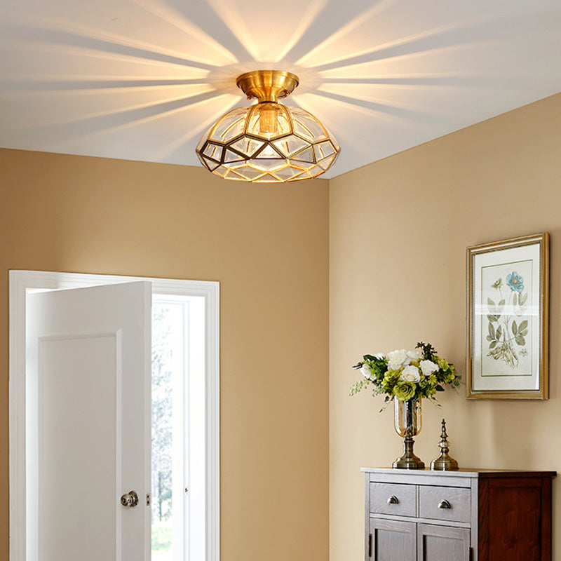 Shaded Glass Ceiling Mount Light Fixture Traditional Aisle Ceiling Mounted Fixture in Gold