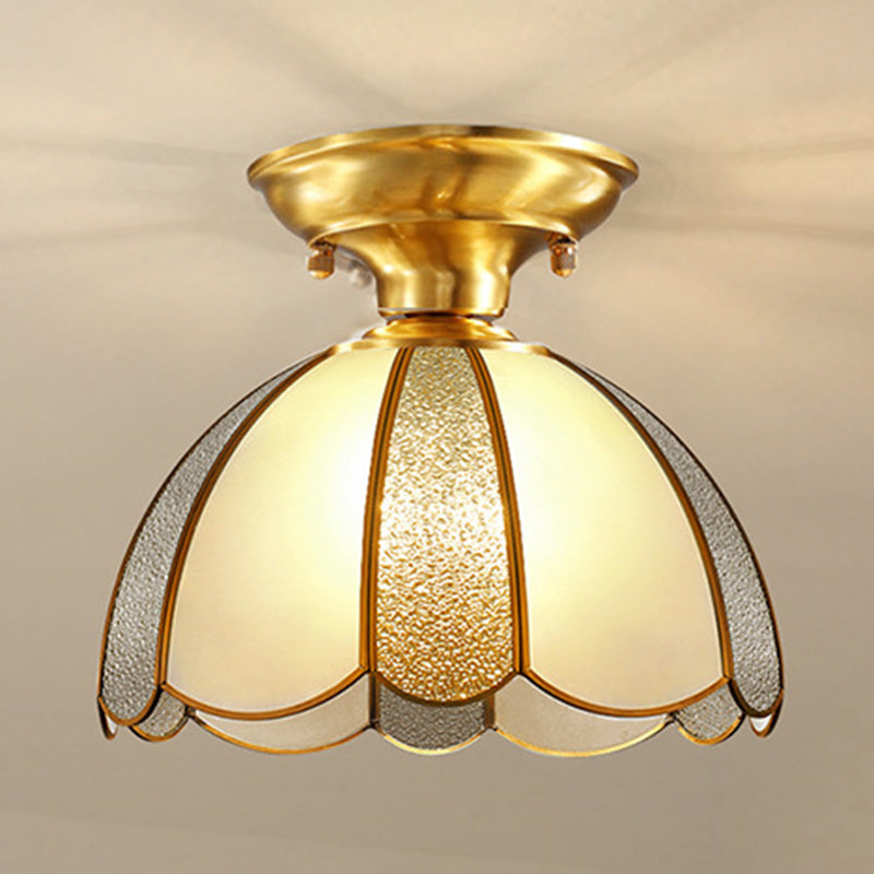 Shaded Aisle Ceiling Mounted Fixture Traditional Glass Gold Close to Ceiling Lighting