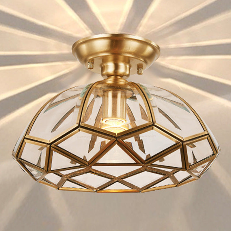 Shaded Aisle Ceiling Mounted Fixture Traditional Glass Gold Close to Ceiling Lighting