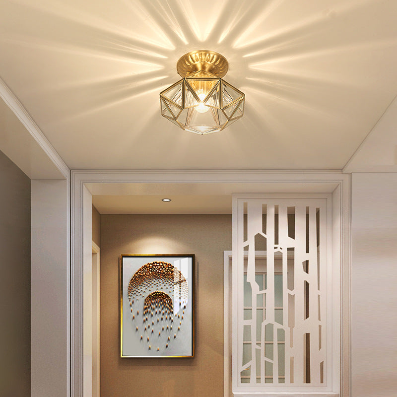 Shaded Aisle Ceiling Mounted Fixture Traditional Glass Gold Close to Ceiling Lighting