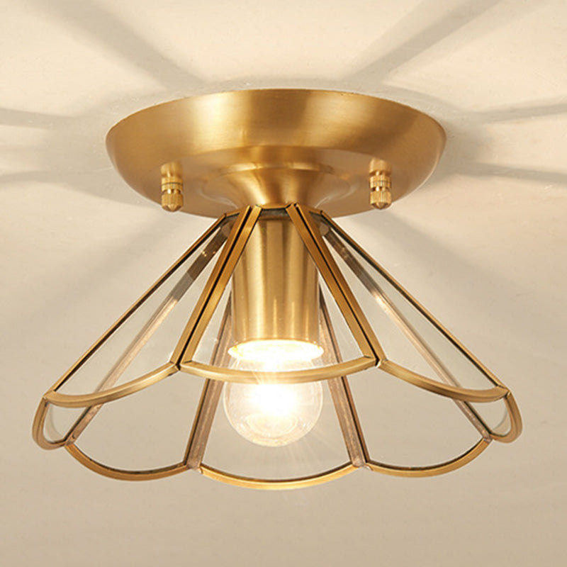 Shaded Aisle Ceiling Mounted Fixture Traditional Glass Gold Close to Ceiling Lighting