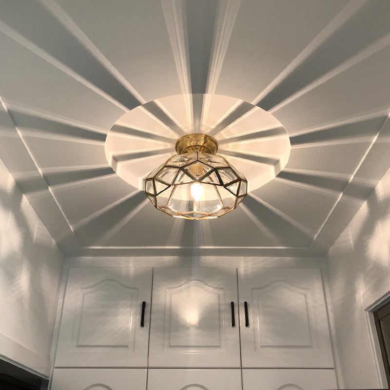 Shaded Aisle Ceiling Mounted Fixture Traditional Glass Gold Close to Ceiling Lighting