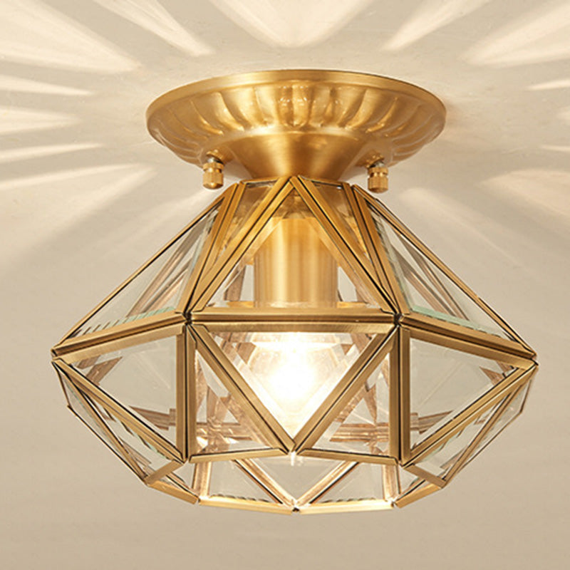 Shaded Aisle Ceiling Mounted Fixture Traditional Glass Gold Close to Ceiling Lighting