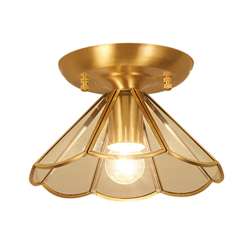 Shaded Aisle Ceiling Mounted Fixture Traditional Glass Gold Close to Ceiling Lighting