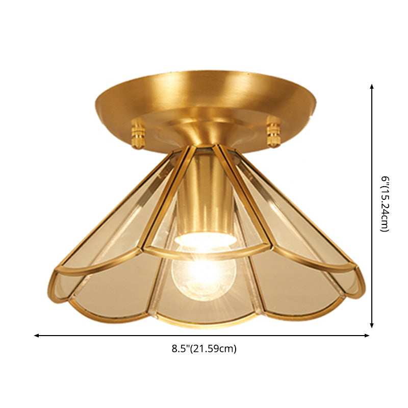 Shaded Aisle Ceiling Mounted Fixture Traditional Glass Gold Close to Ceiling Lighting