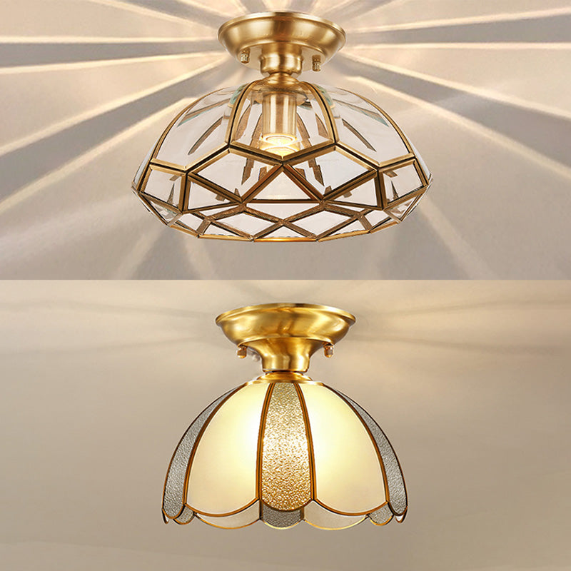 Shaded Aisle Ceiling Mounted Fixture Traditional Glass Gold Close to Ceiling Lighting