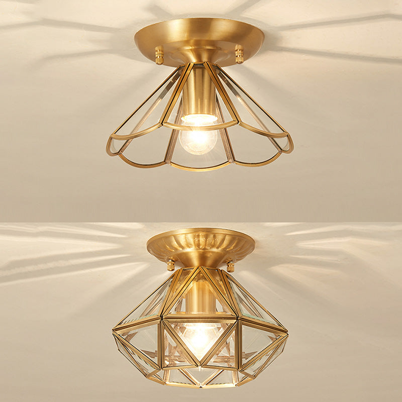 Shaded Aisle Ceiling Mounted Fixture Traditional Glass Gold Close to Ceiling Lighting