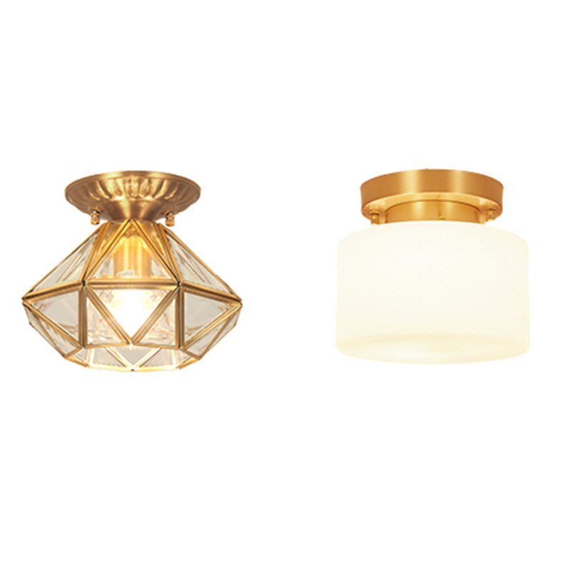 Shaded Aisle Ceiling Mounted Fixture Traditional Glass Gold Close to Ceiling Lighting