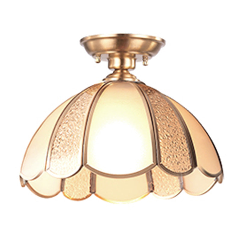 Shaded Aisle Ceiling Mounted Fixture Traditional Glass Gold Close to Ceiling Lighting