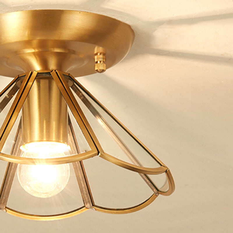 Shaded Aisle Ceiling Mounted Fixture Traditional Glass Gold Close to Ceiling Lighting