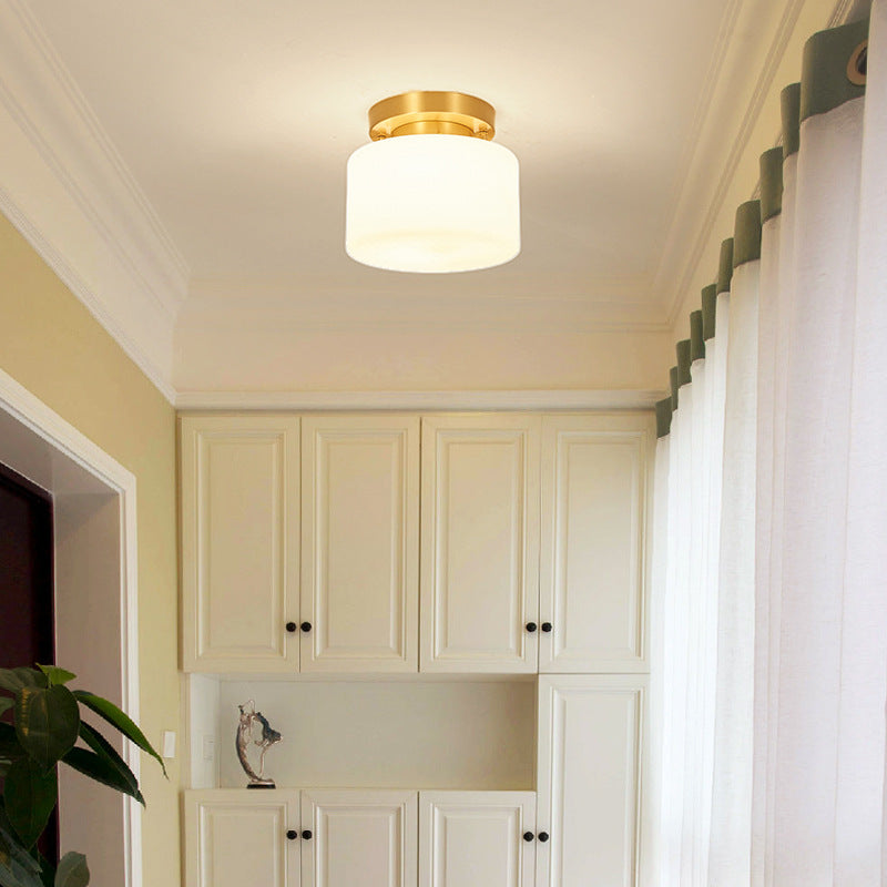 Shaded Aisle Ceiling Mounted Fixture Traditional Glass Gold Close to Ceiling Lighting