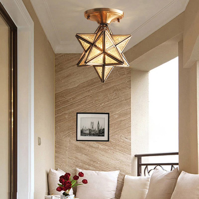 Gold Close to Ceiling Lighting Fixture Simplistic Glass Shaded Close to Ceiling Lamp