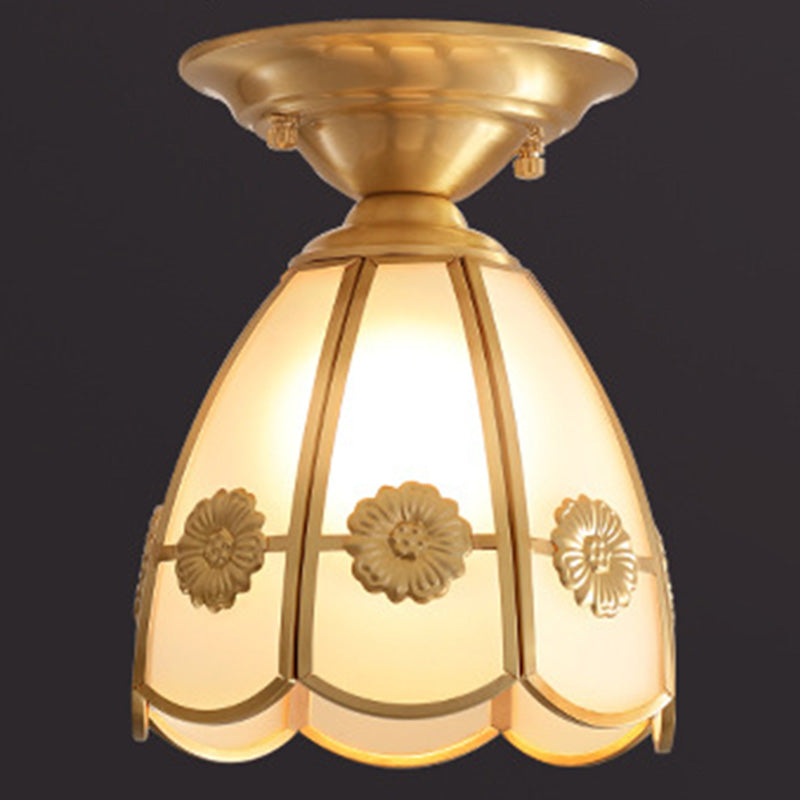 Gold Close to Ceiling Lighting Fixture Simplistic Glass Shaded Close to Ceiling Lamp