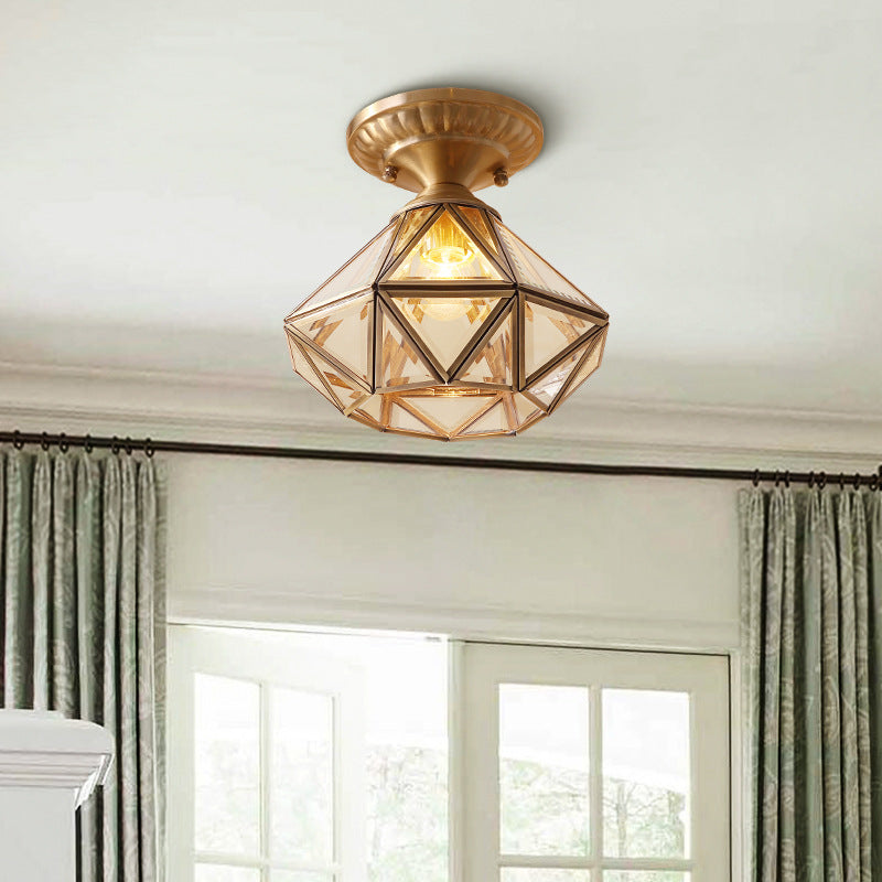 Gold Close to Ceiling Lighting Fixture Simplistic Glass Shaded Close to Ceiling Lamp