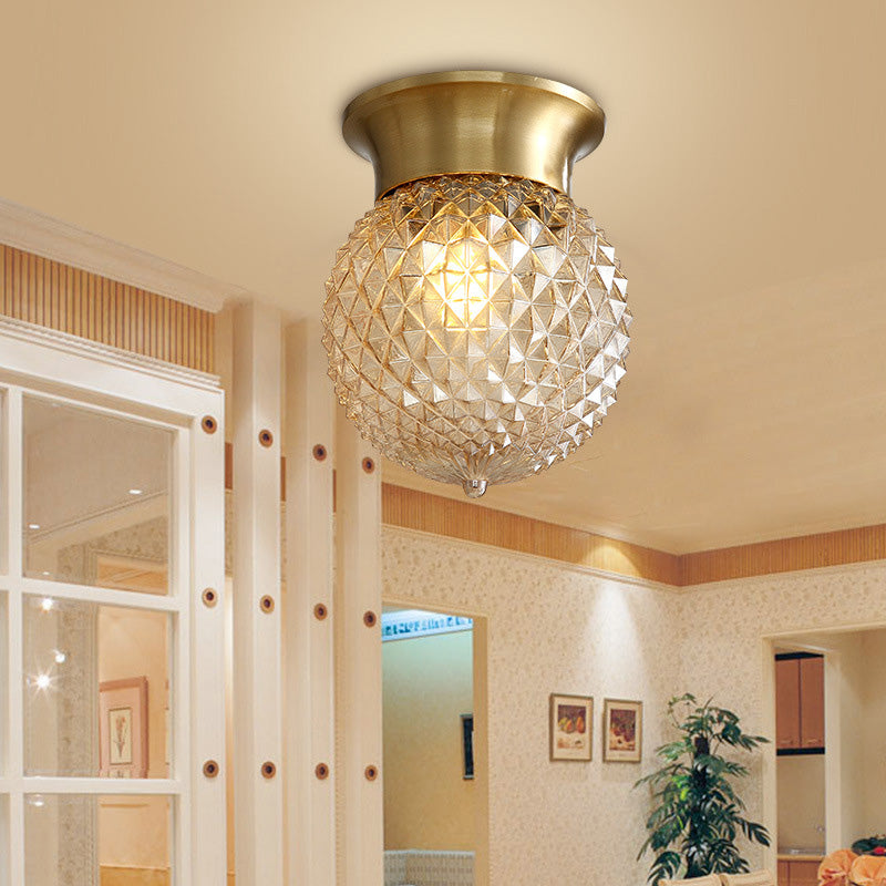 Gold Close to Ceiling Lighting Fixture Simplistic Glass Shaded Close to Ceiling Lamp