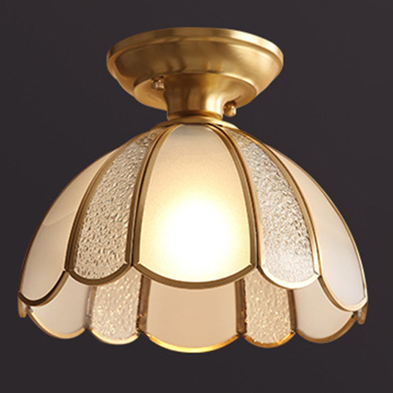 Gold Close to Ceiling Lighting Fixture Simplistic Glass Shaded Close to Ceiling Lamp