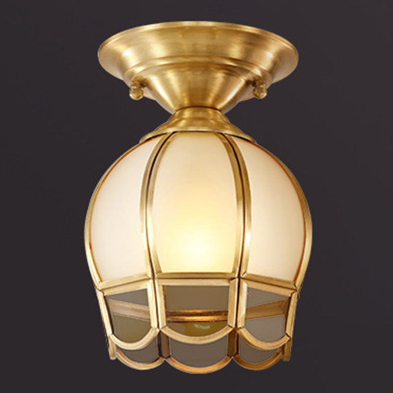 Gold Close to Ceiling Lighting Fixture Simplistic Glass Shaded Close to Ceiling Lamp