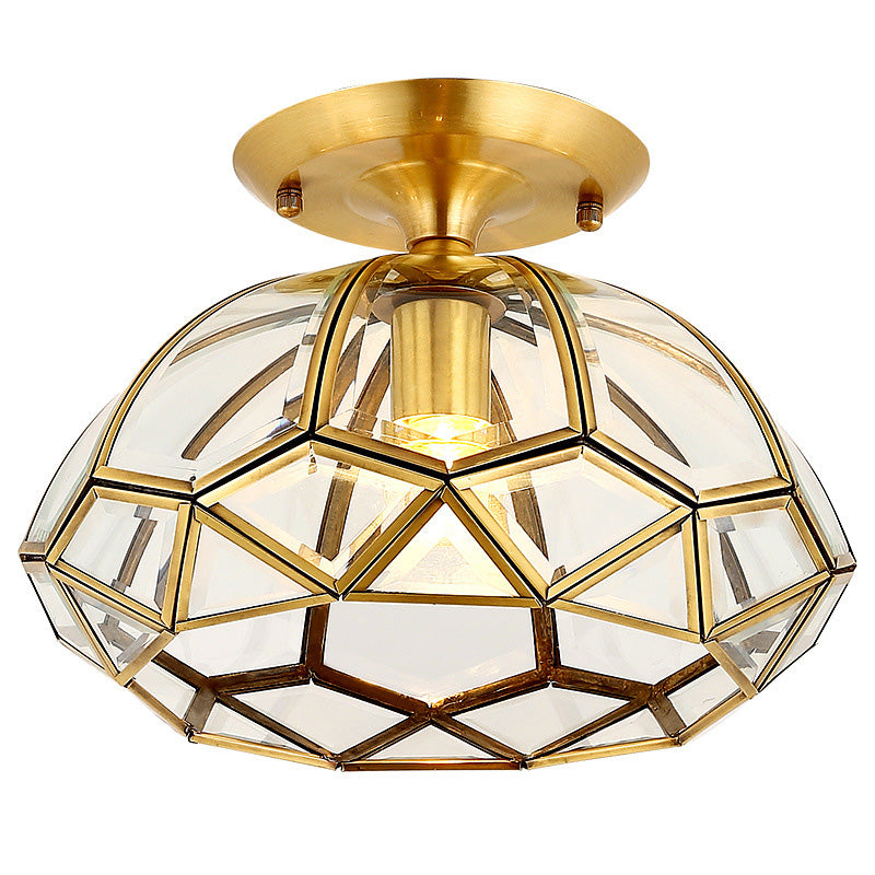 Gold Close to Ceiling Lighting Fixture Simplistic Glass Shaded Close to Ceiling Lamp