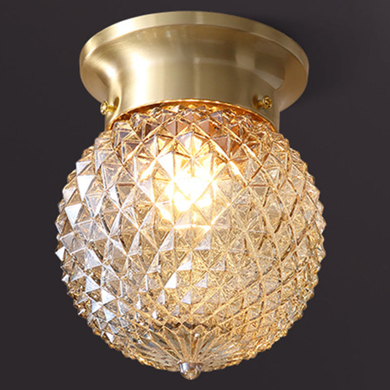 Gold Close to Ceiling Lighting Fixture Simplistic Glass Shaded Close to Ceiling Lamp