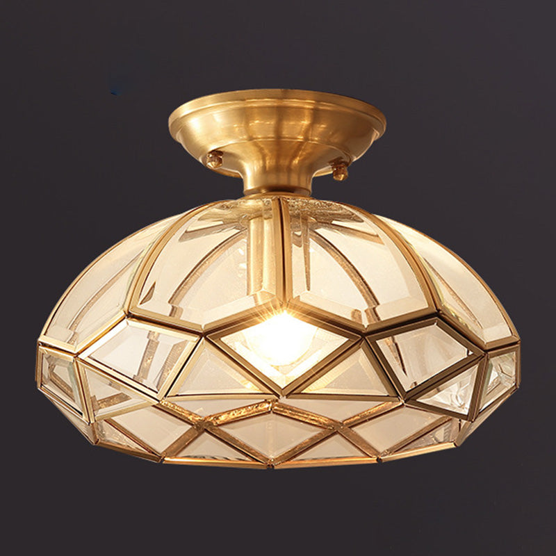 Gold Close to Ceiling Lighting Fixture Simplistic Glass Shaded Close to Ceiling Lamp