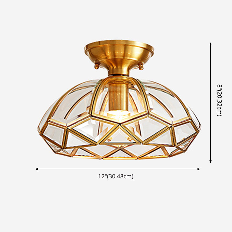 Gold Close to Ceiling Lighting Fixture Simplistic Glass Shaded Close to Ceiling Lamp