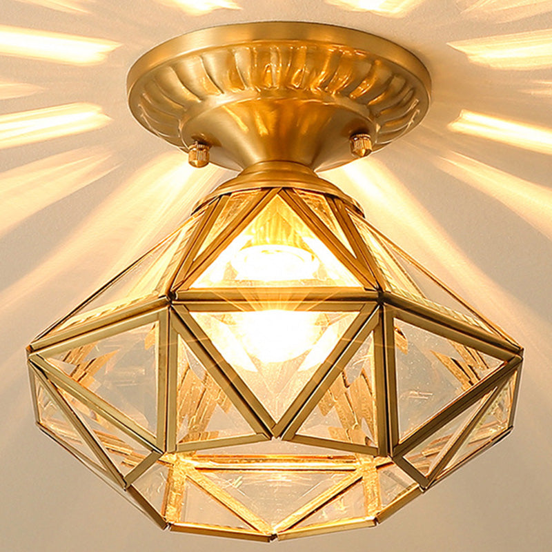 Gold Diamond Ceiling Mounted Fixture Simplistic Glass Aisle Ceiling Mounted Light