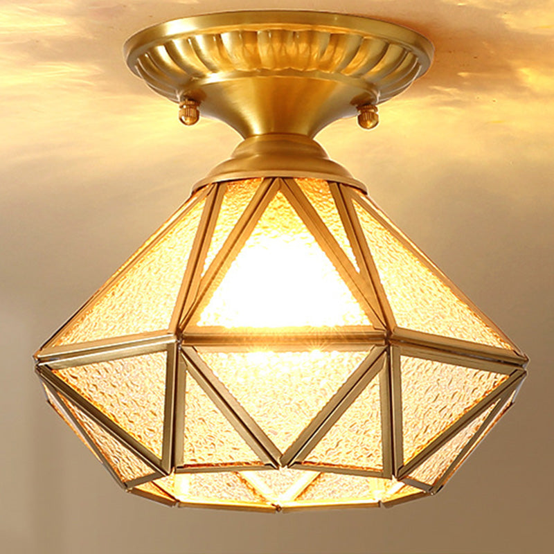 Gold Diamond Ceiling Mounted Fixture Simplistic Glass Aisle Ceiling Mounted Light