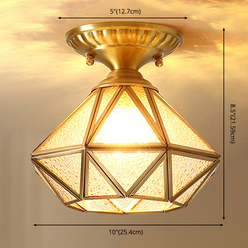 Gold Diamond Ceiling Mounted Fixture Simplistic Glass Aisle Ceiling Mounted Light