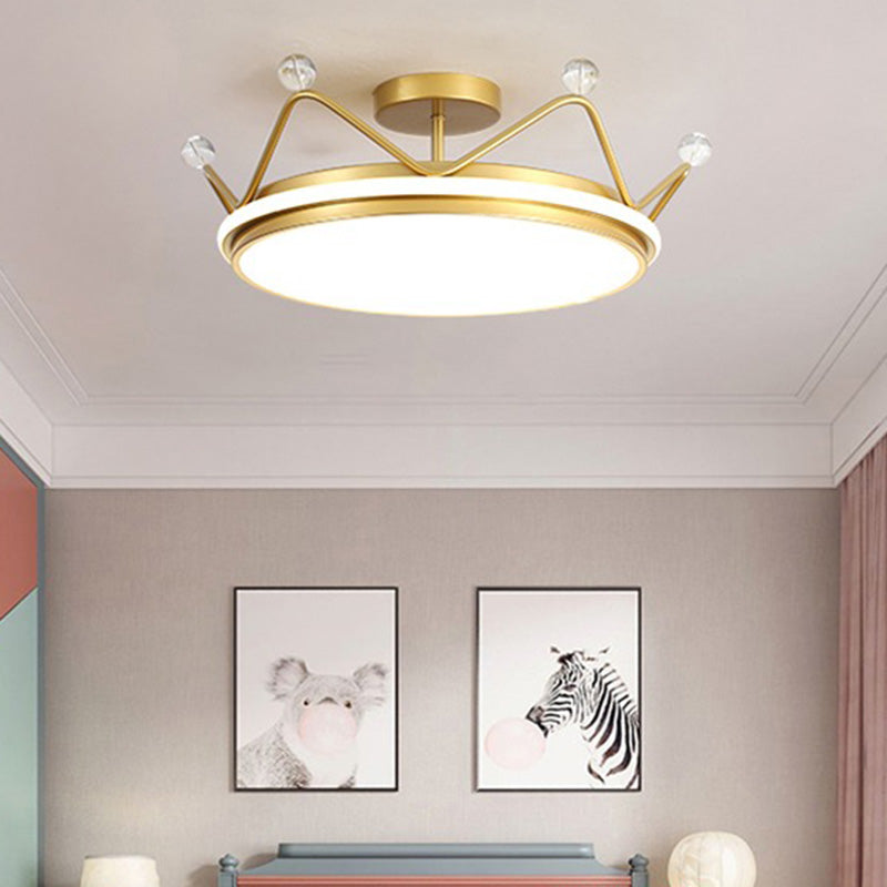 Crown Semi Flush Monte Lampada Acrilico per bambini a filo a soffitto a sfioramento per camera da letto