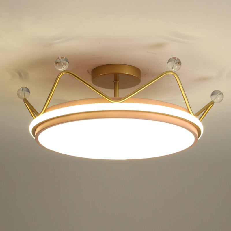 Crown Semi Flush Mount Light Farmture Acryl Kinderen Spoel Mount Mount plafondverlichting voor slaapkamer