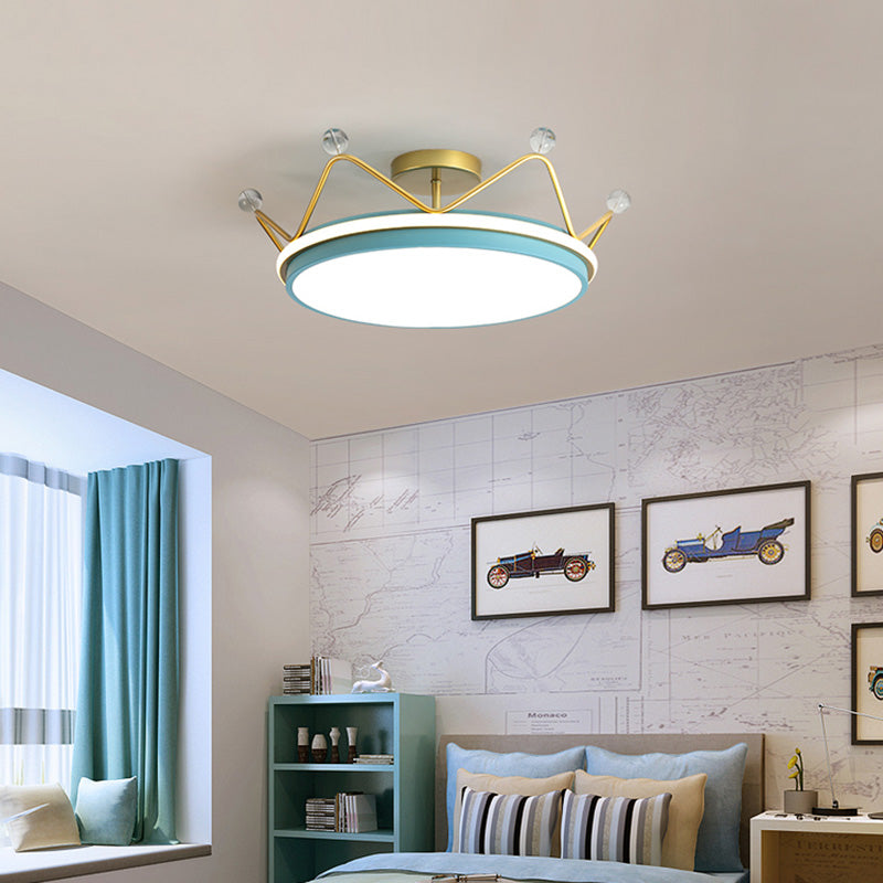 Crown Semi Flush Mount Light Fixture Acrylic Kids Flush Mount Ceiling Light Fixtures for Bedroom