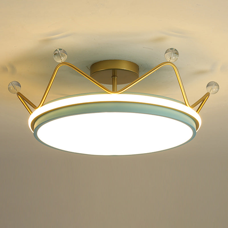 Crown Semi Flush Monte Lampada Acrilico per bambini a filo a soffitto a sfioramento per camera da letto