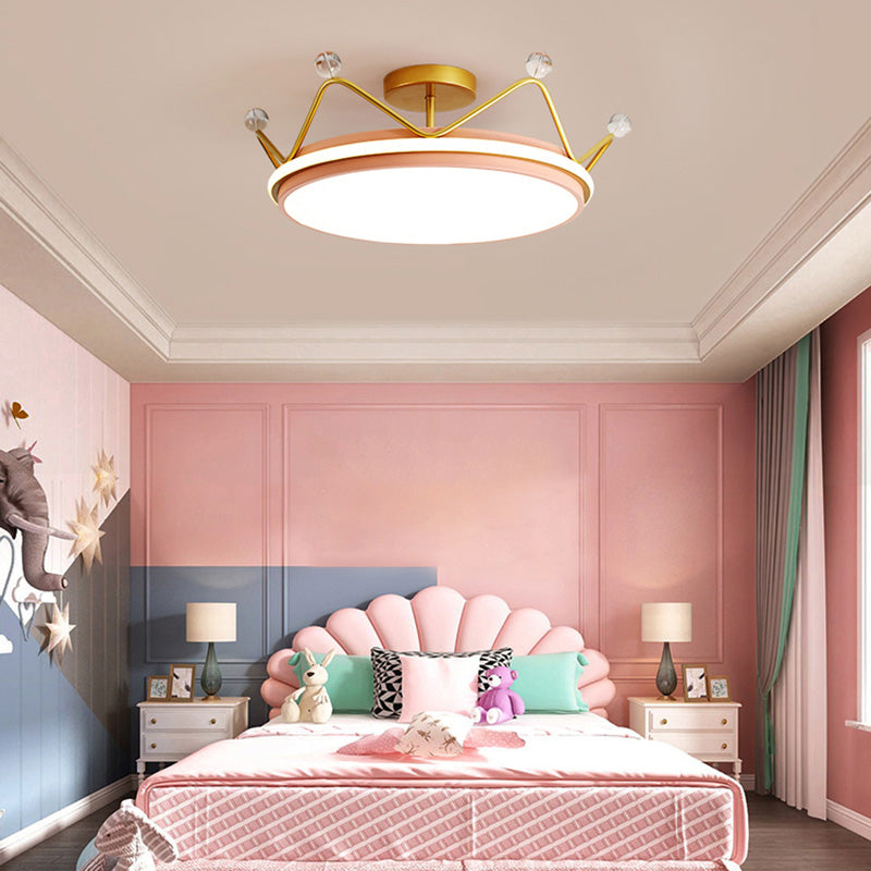 Crown Semi Flush Monte Lampada Acrilico per bambini a filo a soffitto a sfioramento per camera da letto