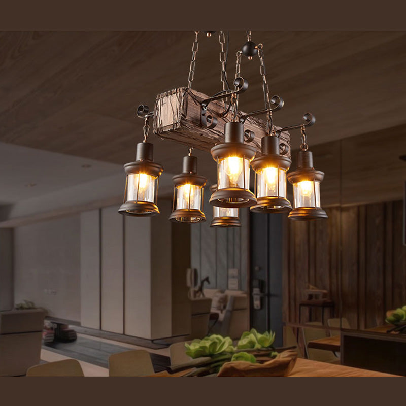 Wood Black Chandelier Pendant Light Shaded Vintage Style Pendant Lighting Fixture