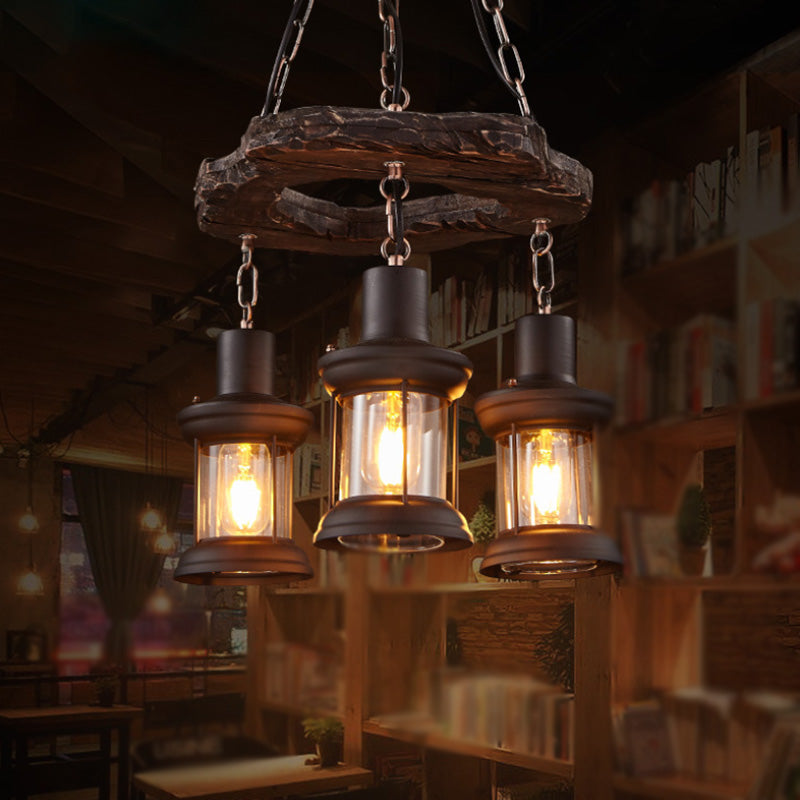 Wood Black Chandelier Pendant Light Shaded Vintage Style Pendant Lighting Fixture