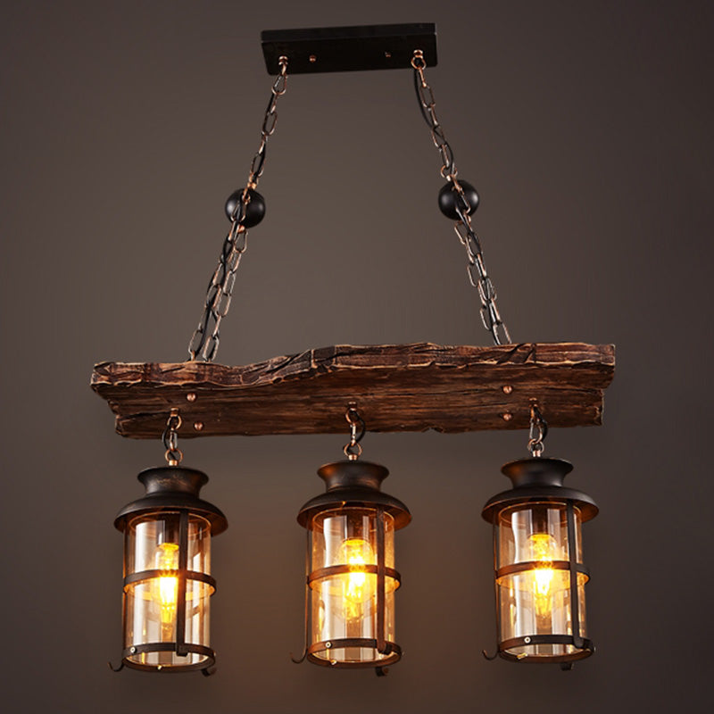 Beige Shaded Chandelier Lighting Fixture Antique Style Wooden Restaurant Ceiling Chandelier