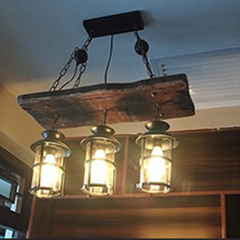 Beige Shaded Chandelier Lighting Fixture Antique Style Wooden Restaurant Ceiling Chandelier