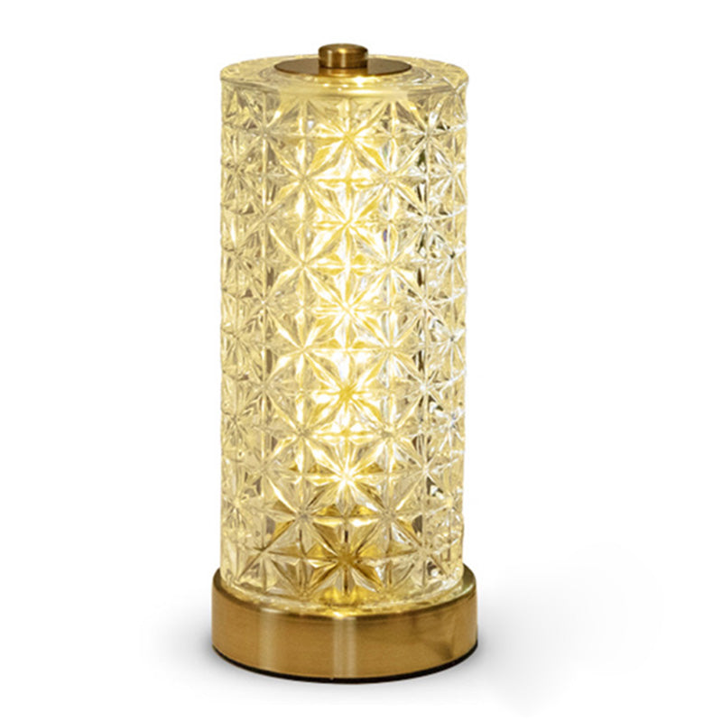 Crystal Glass Cylindrical Night Lamp Minimalist Gold LED Table Light for Living Room