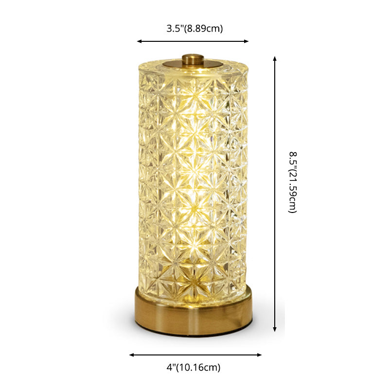 Crystal Glass Cylindrical Night Lamp Minimalist Gold LED Table Light for Living Room