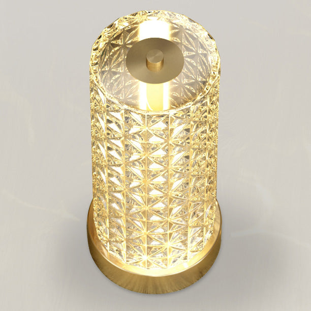 Crystal Glass Cylindrical Night Lamp Minimalist Gold LED Table Light for Living Room