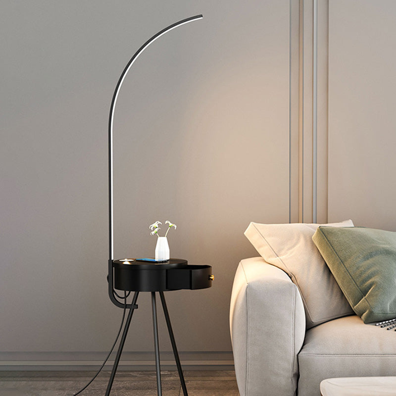 Modern Linear LED Floor Light Acrylic Bedroom Tripod Floor Lamp with Drawer