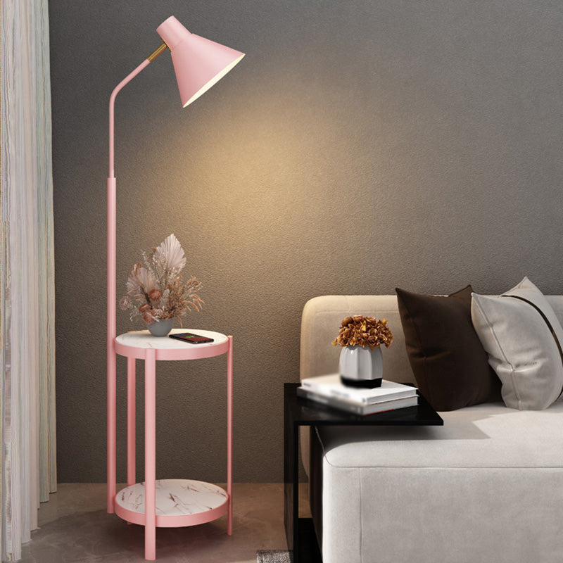 Conical Shade Floor Lamp Macaron Metal 1 Light Living Room Standing Light