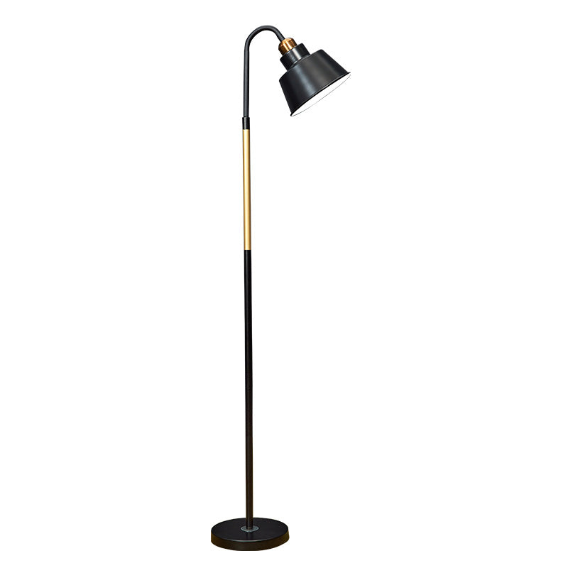 Round Bedside Floor Reading Lamp Metal 1 Head Nordic Standing Light with Gooseneck Arm