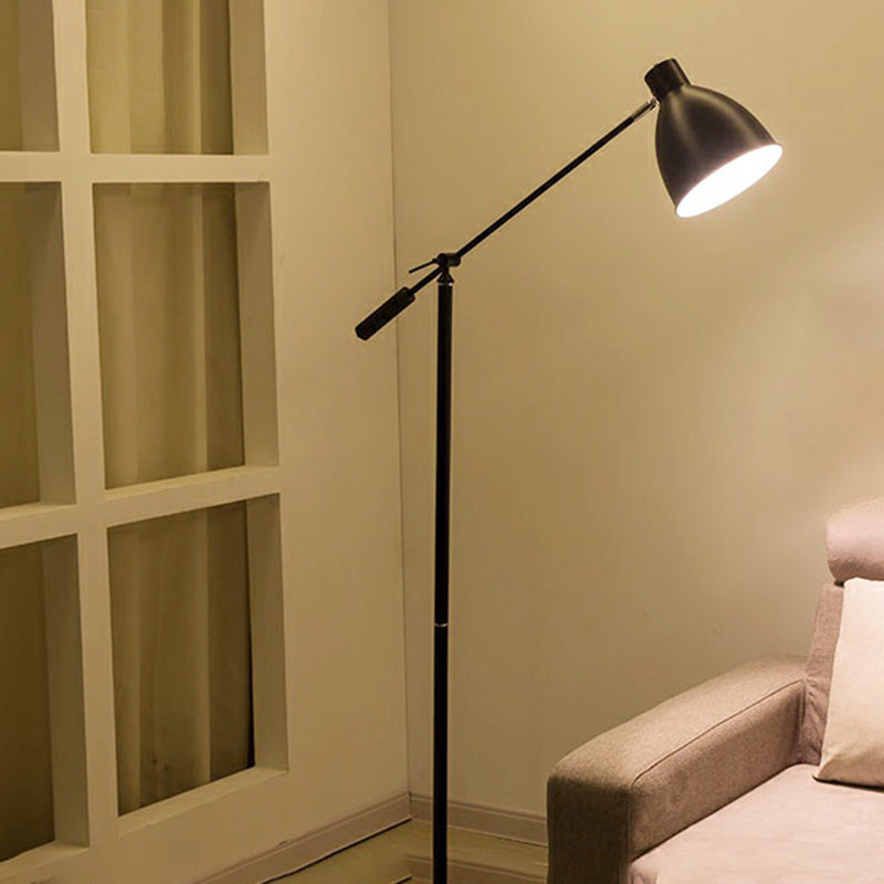 Nordic 1-Light Floor Lamp Balance Arm Task Floor Light with Bell Metal Shade