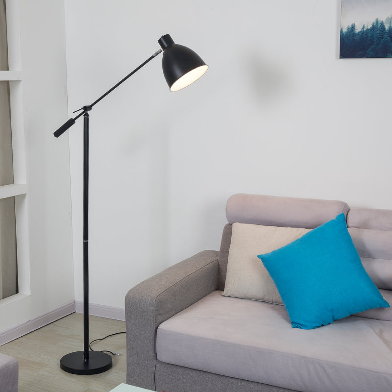 Nordic 1-Light Floor Lamp Balance Arm Task Floor Light with Bell Metal Shade