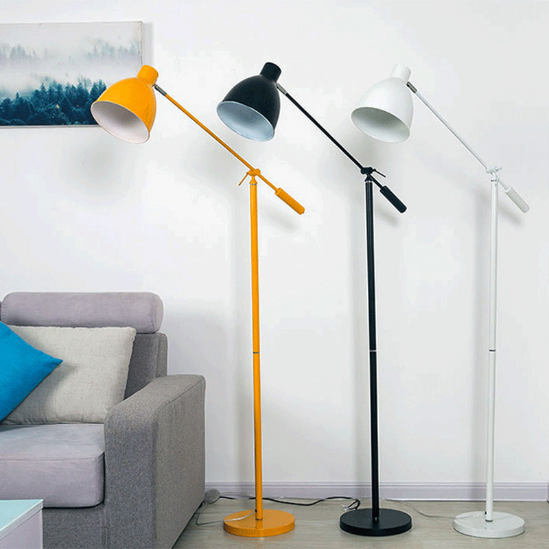 Nordic 1-Light Floor Lamp Balance Arm Task Floor Light with Bell Metal Shade