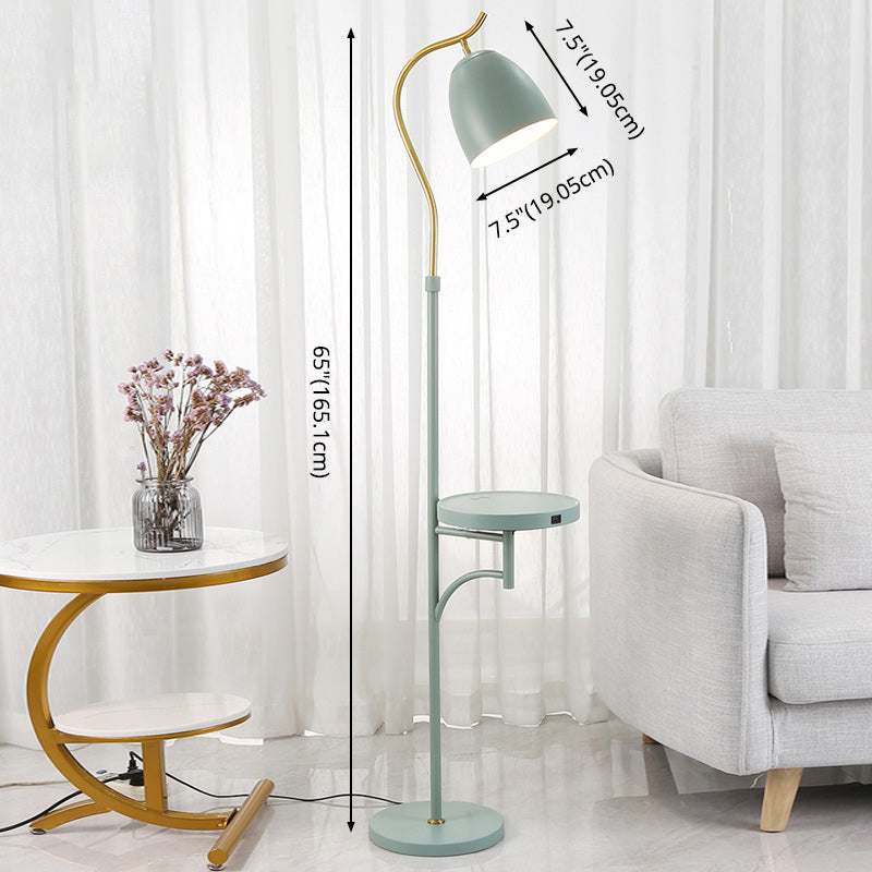 Bell Shade Standing Light Macaron Style Iron 1 Bulb Bedroom Floor Lamp with Table