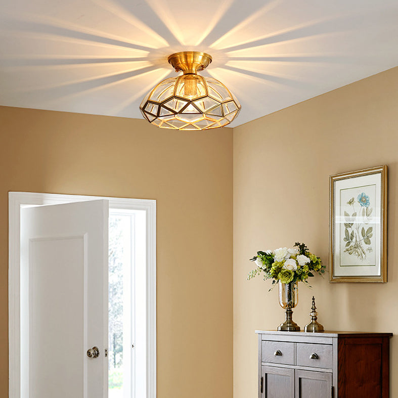 Shaded Glass Ceiling Mount Light Fixture Traditional Aisle Ceiling Mounted Fixture in Gold