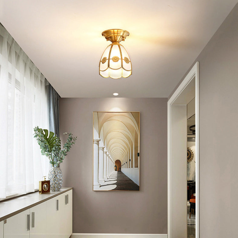 Gold Close to Ceiling Lighting Fixture Simplistic Glass Shaded Close to Ceiling Lamp