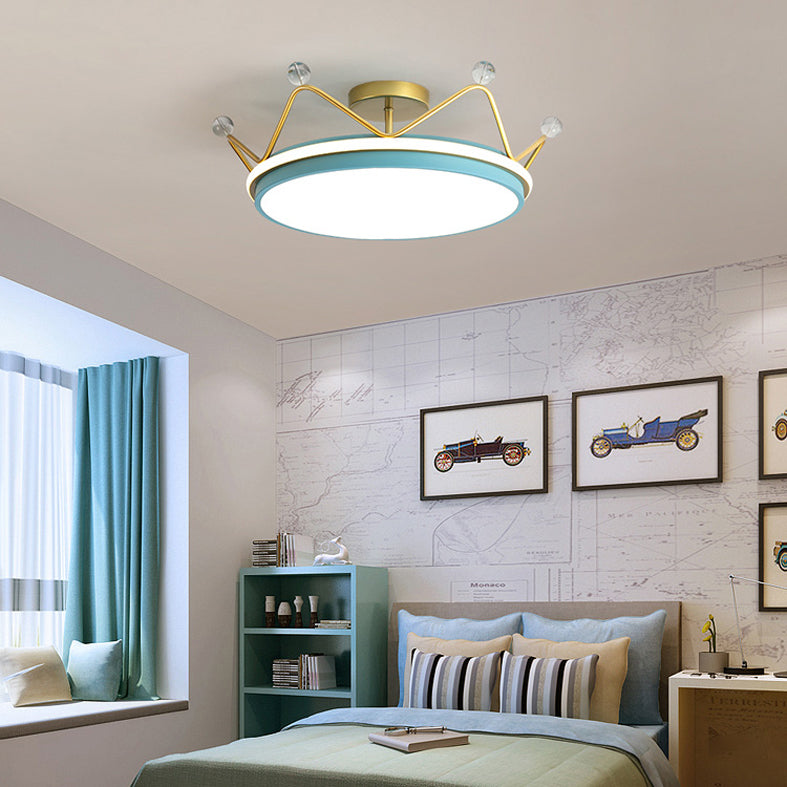 Crown Semi Flush Mount Lighture Acrílico Niños de montaje Flush Techo Accesorios para dormitorio